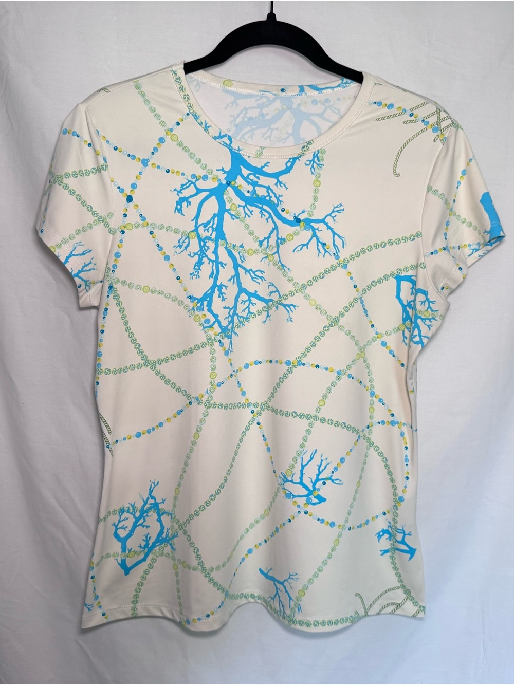 J. McLaughlin Catalina Cloth Coral Pearls Tunic Top Beach Resort Nautical M L